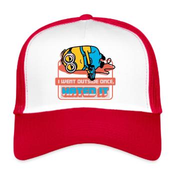 Minions Dave War Einmal Draußen Spruch - Trucker Cap - Weiß/Rot - Vorne