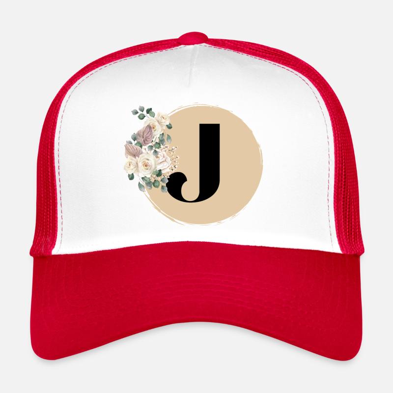Buchstabe J - Trucker Cap - Weiß/Rot