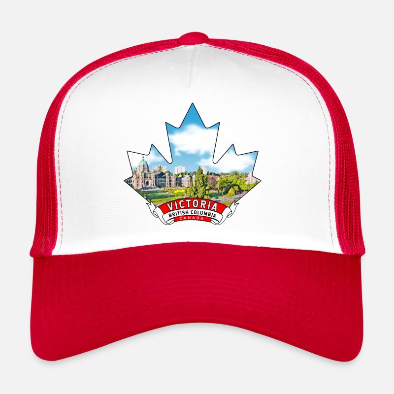 Victoria, British Columbia Kanada Maple Leaf - Trucker Cap - Weiß/Rot