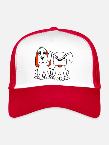 2 chiens équipe assis deux amis équipage heureux - Casquette trucker  - blanc/rouge - Devant
