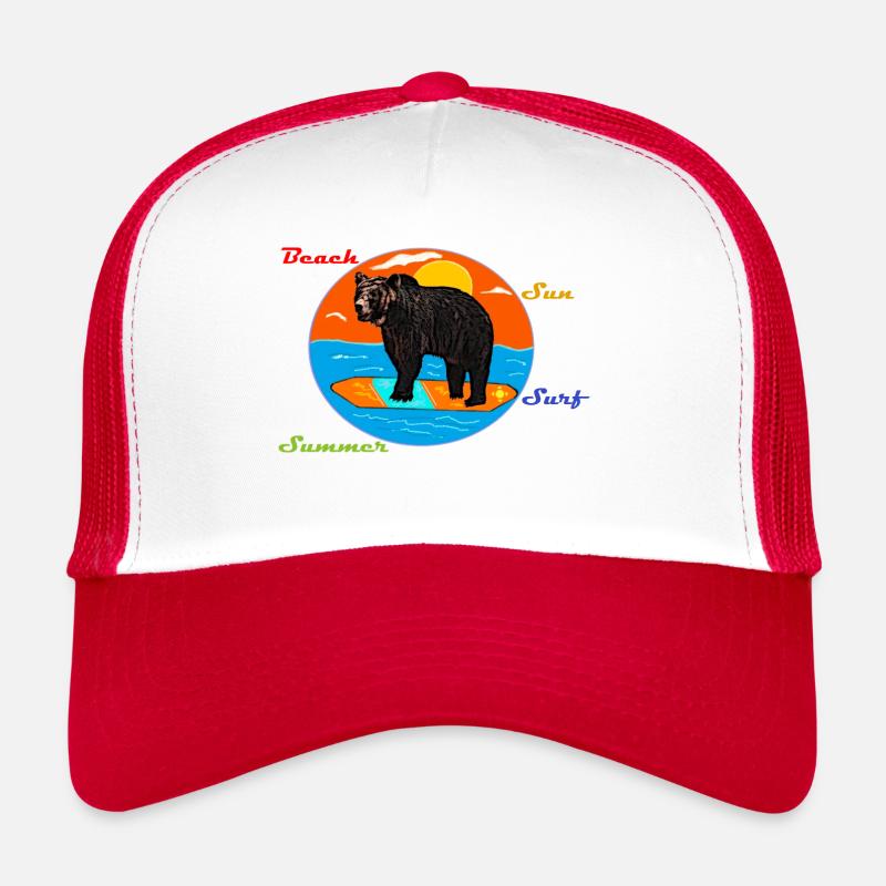 Surfer Bär - Trucker Cap - Weiß/Rot