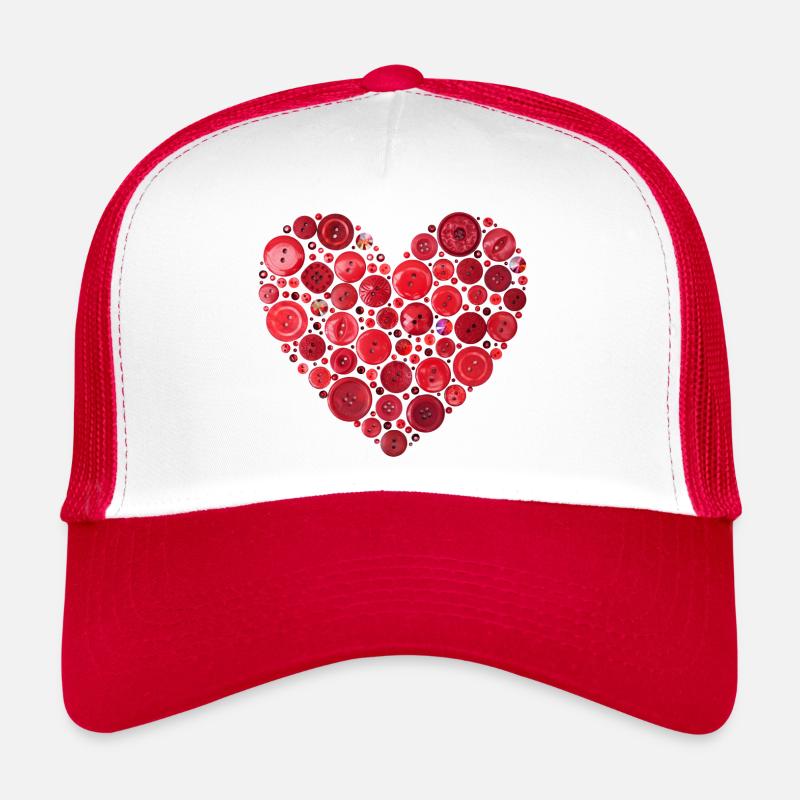 Red Button Heart Print Trucker Cap