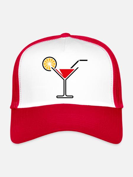 Cocktail / Cocktailglas / Martini + (Rot) - Trucker Cap - Weiß/Rot - Vorne