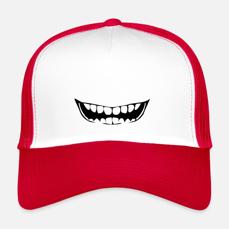 Design "Lachender Mund" Zähne - Trucker Cap - Weiß/Rot