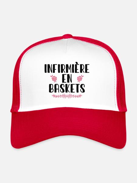 Infirmière En Baskets Humour Hôpital Basket - Casquette trucker  - blanc/rouge - Devant