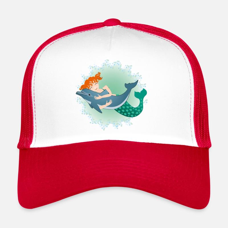 Seejungfrau und Delphin - Trucker Cap - Weiß/Rot