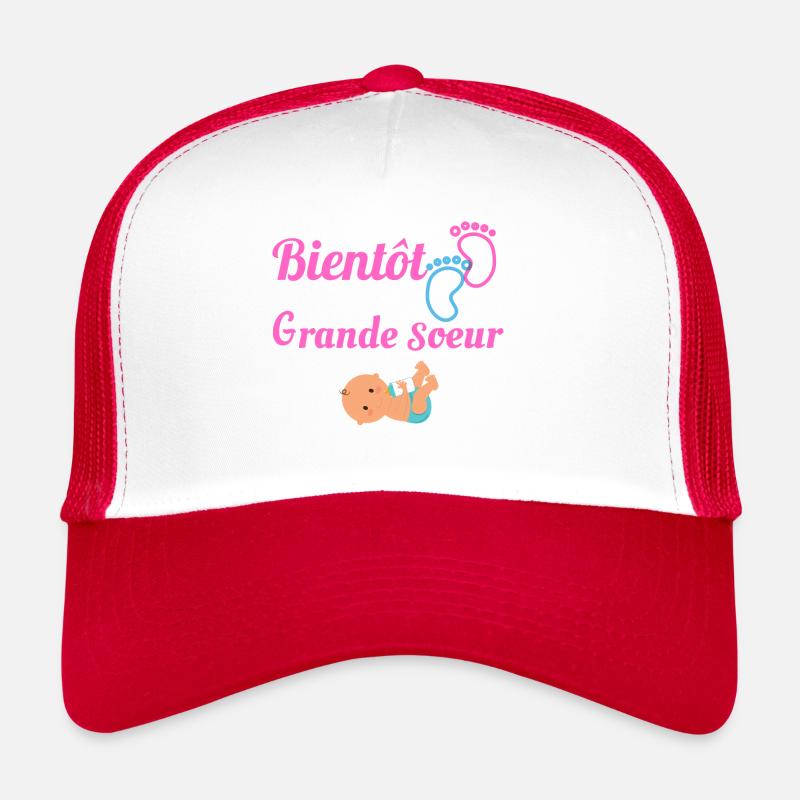 Bientôt Grande Sœur - Casquette trucker  - blanc/rouge