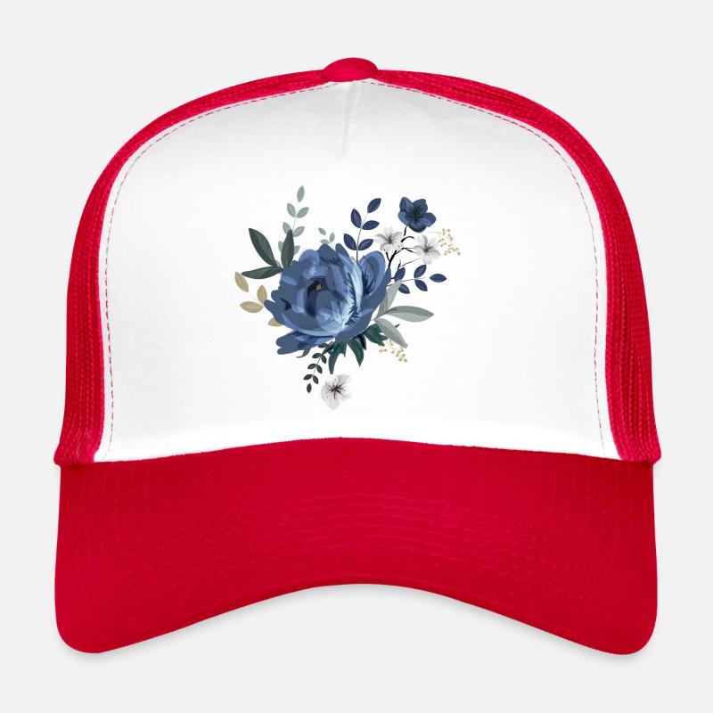 Blaue Blumen - Trucker Cap - Weiß/Rot