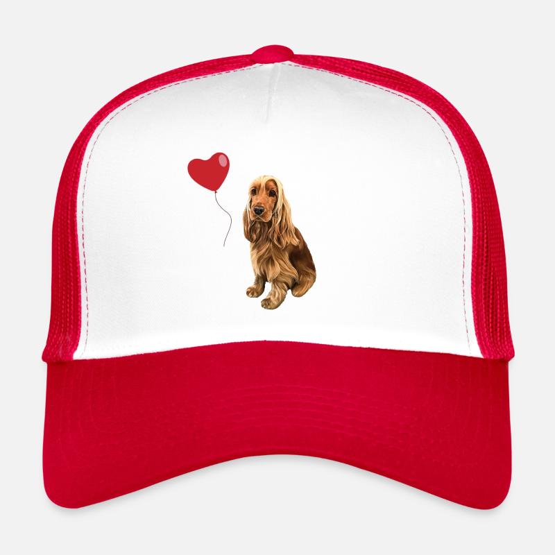 Hund/Cockerspaniel mit Herz - Trucker Cap - Weiß/Rot