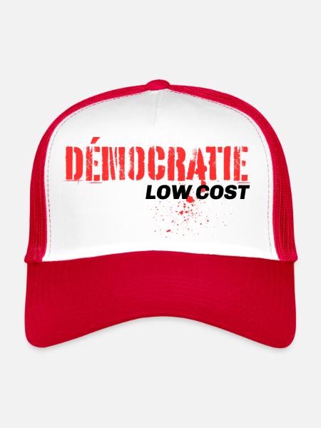 Démocratie Low Cost ? - Casquette trucker  - blanc/rouge - Devant