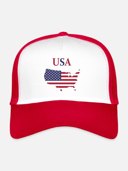 États-Unis Drapeau Continent United State of America - Casquette trucker  - blanc/rouge - Devant