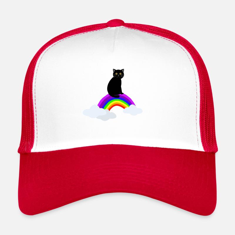 Katze auf Regenbogen - Trucker Cap - Weiß/Rot