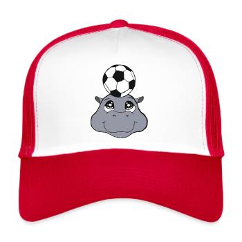 Fußball Kind Fussball Nilpferd Soccer Baby Kinder - Trucker Cap - Weiß/Rot - Vorne
