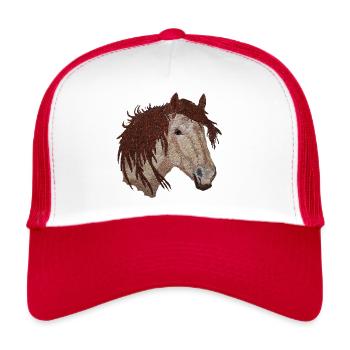 Pferd, Pferdekopf, Pferde - Trucker Cap - Weiß/Rot - Vorne
