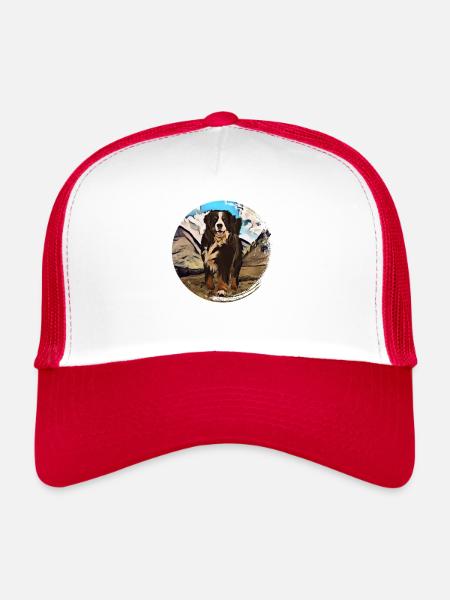 Crabot bernois de montagne - Casquette trucker  - blanc/rouge - Devant