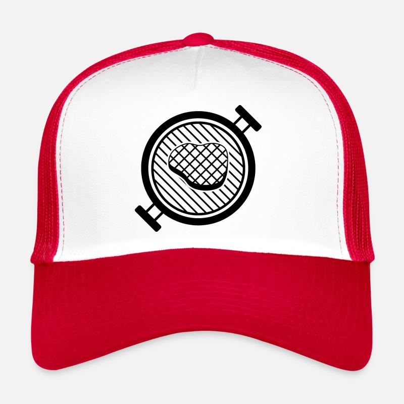 BBQ Grill mit leckerem Steak auf Grillrost - Trucker Cap - Weiß/Rot