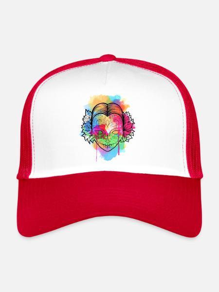 A Beautiful and Funny Watercolor Calavera Design - Trucker Cap - white/red - Front