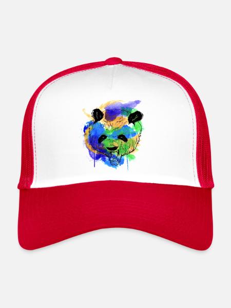 A Beautiful and Fun Watercolor Panda Design - Trucker Cap - white/red - Front