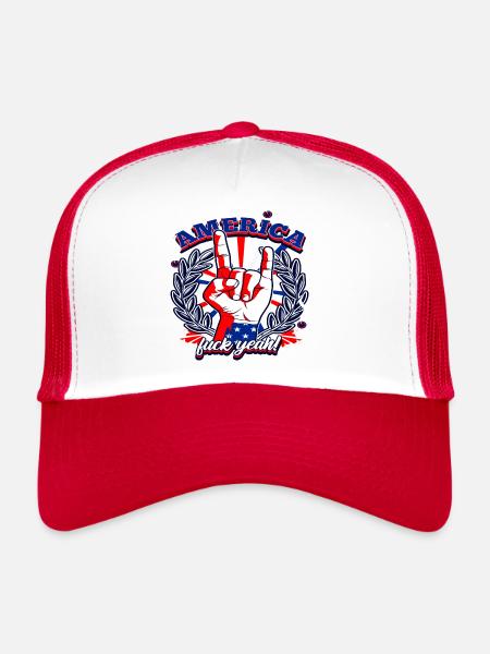 Une belle Amérique, fuck oui! avec des drapeaux américains - Casquette trucker  - blanc/rouge - Devant
