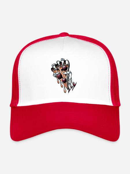 Main skeleton Pizza chorizo old-school tattoo art - Trucker Cap - white/red - Front