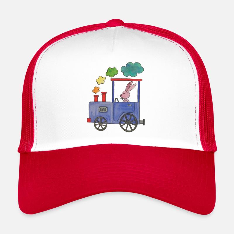 colorful rainbow train bit pink rabbit Trucker Cap