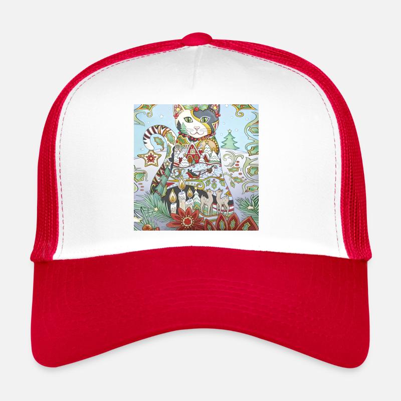 Chat de Noël - Casquette trucker  - blanc/rouge