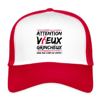 ATTENTION, VIEUX GRINCHEUX ! - Casquette trucker  - blanc/rouge - Devant