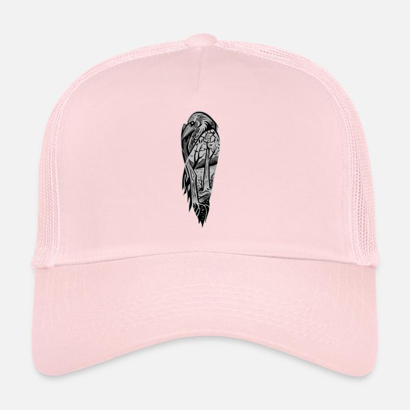 Raven art black and gray Trucker Cap