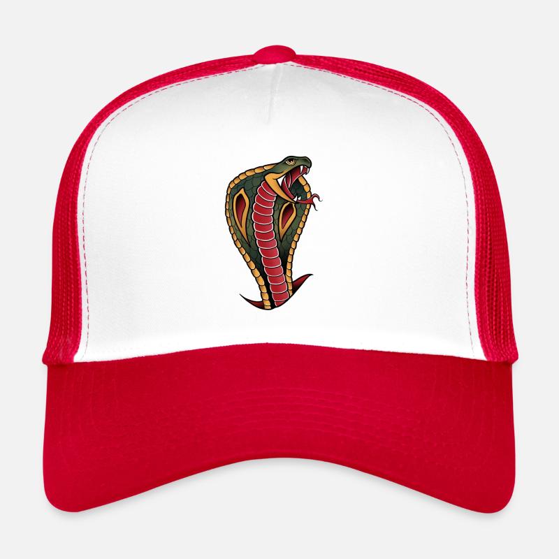 Serpent cobra old-school traditionnel art - Casquette trucker - blanc/rouge