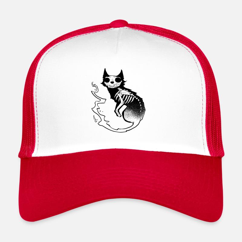 Totenkopf schwarze Katze dunkle Halloween dotwork Kunst Trucker Cap