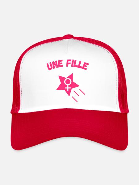 Une fille, Femme, Bébé fille, Cadeau sympa - Casquette trucker  - blanc/rouge - Devant