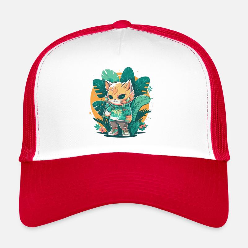 Mignon chat tropical 5 - Casquette trucker  - blanc/rouge