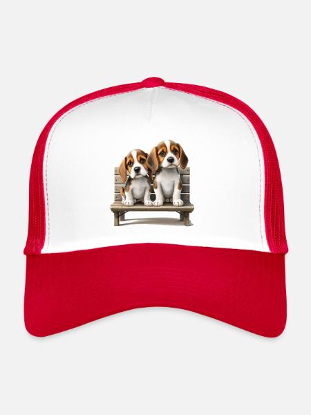 2 Beagles on Bank Gift - Trucker Cap - white/red - Front