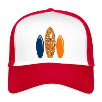 Das Leben ist ein Strand, genießen Sie die Fahrt orange und königsblau - Trucker Cap - Weiß/Rot - Vorne