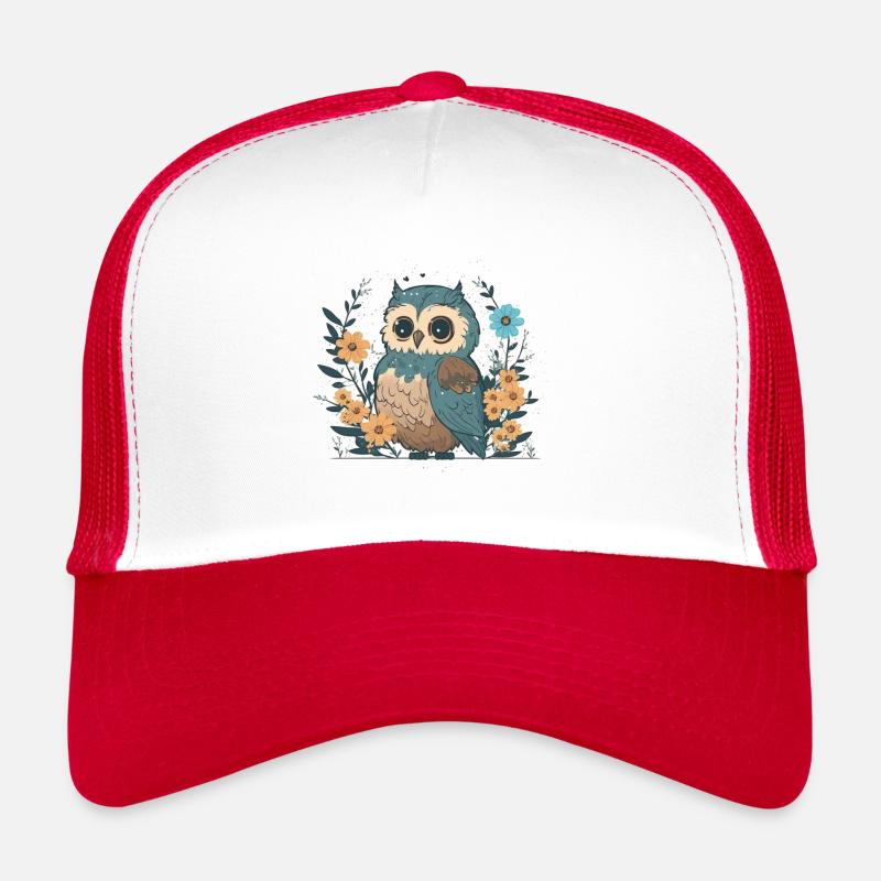 Süße Eule im Blumenwald 1 - Trucker Cap - Weiß/Rot