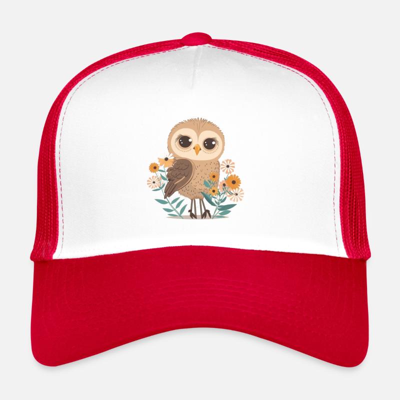 Hibou mignon dans la forêt de fleurs 2 - Casquette trucker  - blanc/rouge