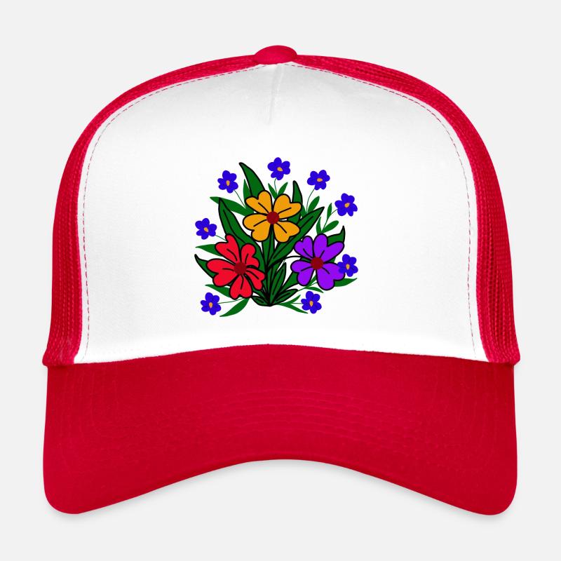 bunte Blume Blütenmuster Blumenranke Blüte floral - Trucker Cap - Weiß/Rot