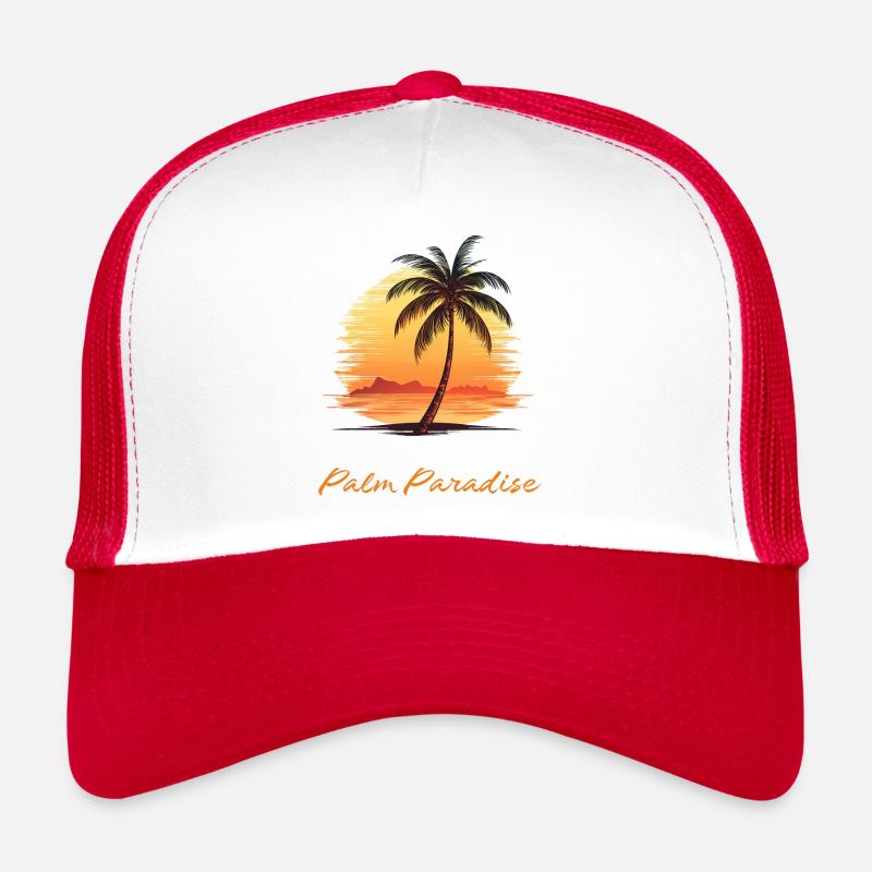 « Palm Paradise » cocotier au coucher du soleil Casquette trucker 