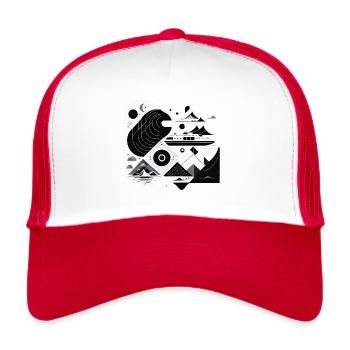 Collage Modern Style/ Mountains, Ship Landscape - Trucker Cap - white/red - Front