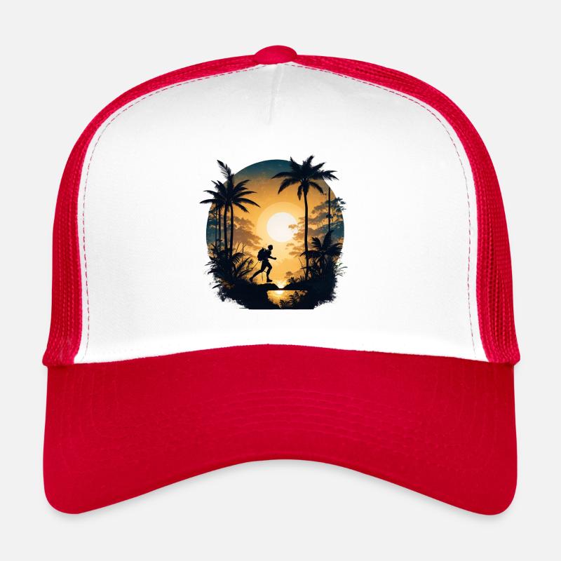 Abenteuerlust- Wanderer unter Palmen - Trucker Cap - Weiß/Rot