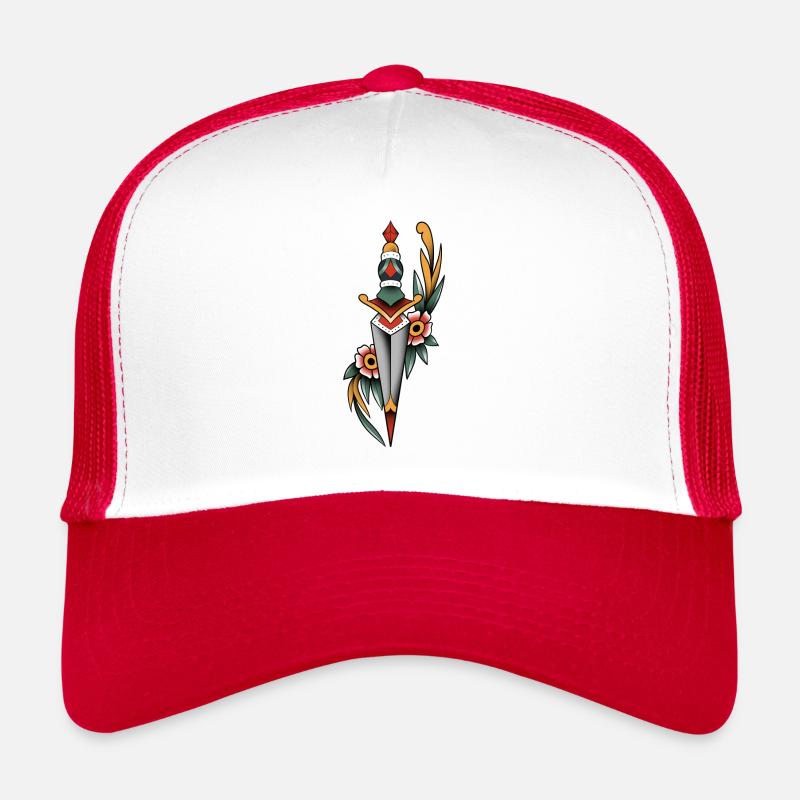 Dague old school traditionnel - Casquette trucker  - blanc/rouge