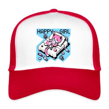 HAPPY LOLLIPOP KITTEN GAMING PIXEL ART DESIGN - Casquette trucker  - blanc/rouge - Devant