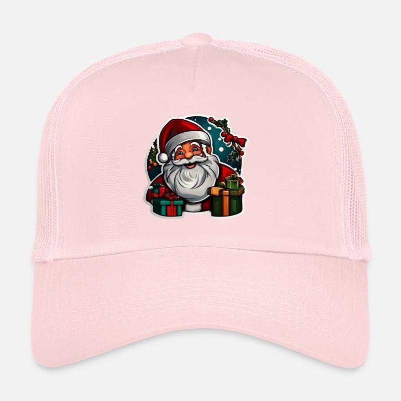 Weihnachtsmannkopf umrahmt von Geschenken Trucker Cap