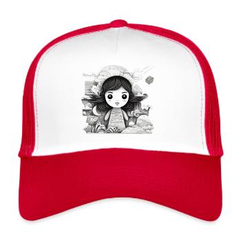 Collage Modern Style/Little Girl + Landscape - Trucker Cap - white/red - Front
