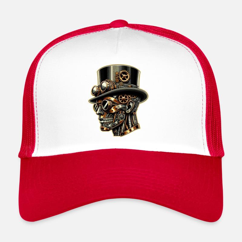Elegant Steampunk Robot Portrait - Trucker Cap - white/red