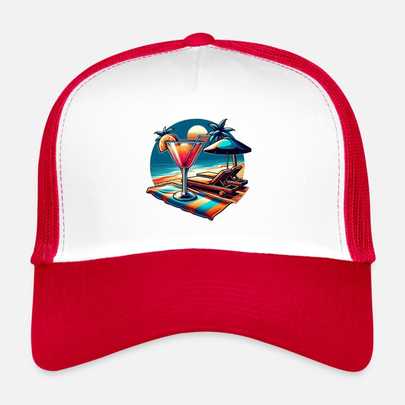 Cocktail sur la plage : jeu de couleurs sur la serviette Casquette trucker 