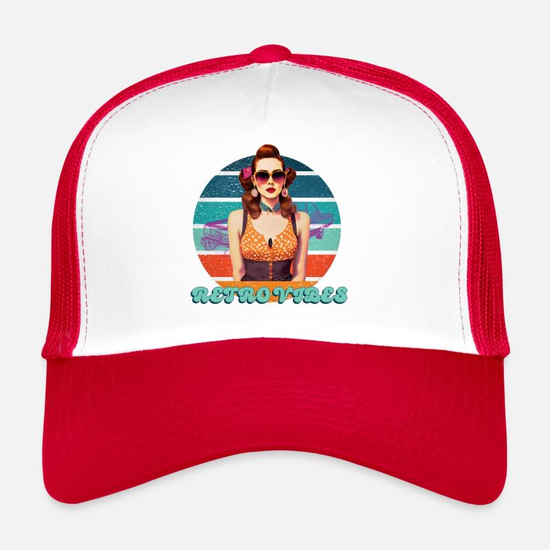 Retro Vibes Sticker - Trucker Cap - Weiß/Rot