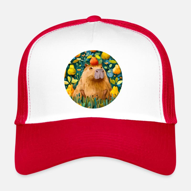 Capybara mit Birnen - Trucker Cap - Weiß/Rot