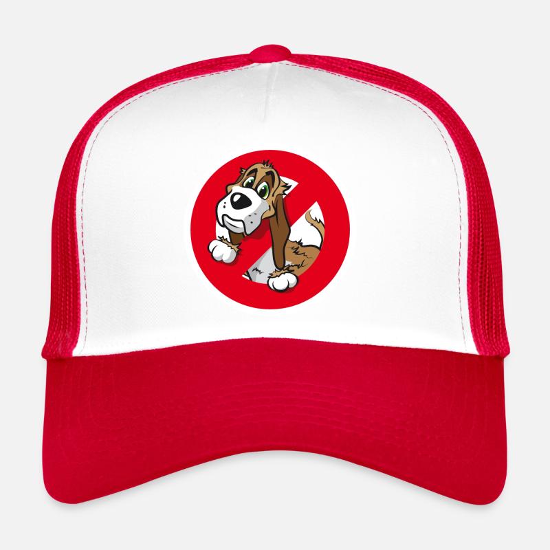 No Dogs - Hunde Verbotsschild - Trucker Cap - Weiß/Rot