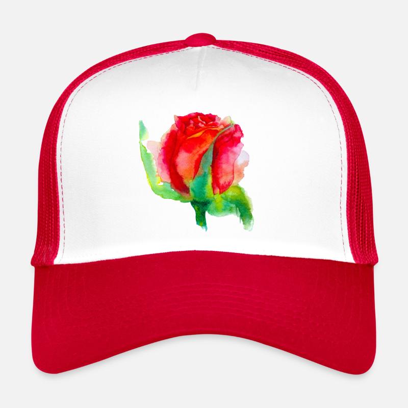 schöne Blume "Rosa" - Trucker Cap - Weiß/Rot